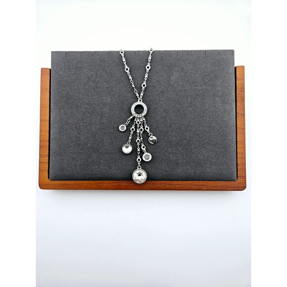 Silver Tone Starburst Crystal Pendant Necklace Long Chain Gem Sparkle Glitz - Picture 1 of 4